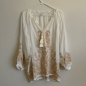 Sundance Silky Soft Sheer Embroidered Tunic Blouse
